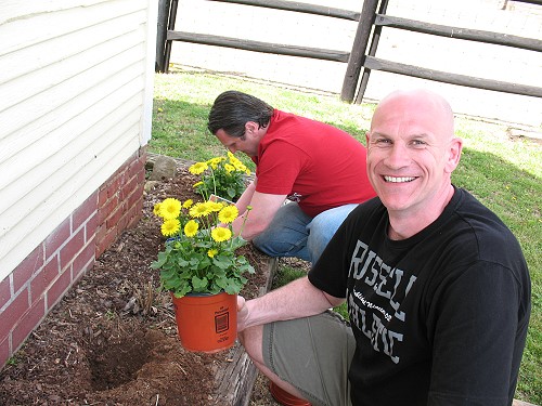 Dave and Jerry planting flowers